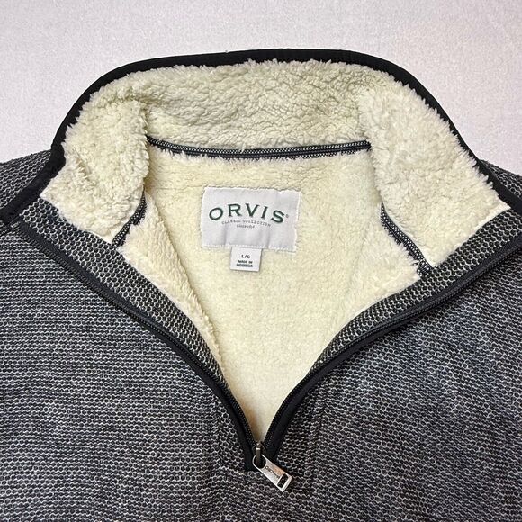 Orvis Men’s L Sherpa Lined Quarter Zip Sweater Jacket Gray Fleece Pullover - Picture 3 of 7